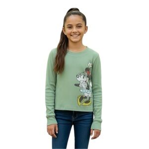 Disneyland Resort Kids Size S Green Minnie Mouse Waffle Long Sleeve Top